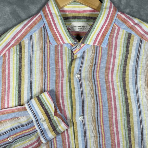 Guglielminotti Milano Other - Guglielminotti Milano Mens 100% Linen Multi Color Striped Shirt Made in Italy 44
